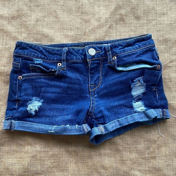 Aero Aeropostale Shorty jeans Denim Distressed Ripped size 0 Mini Short - Picture 1 of 6